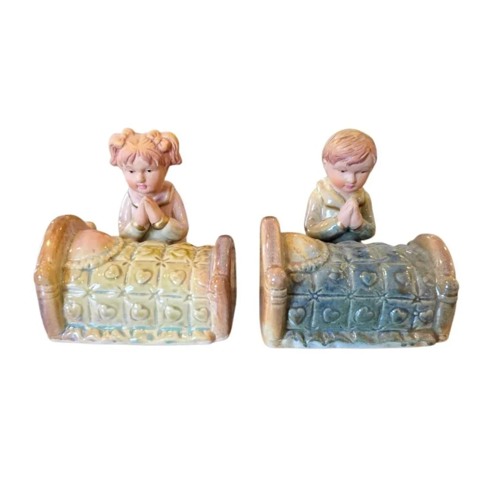Vintage Religious Praying‎ Girl Boy Nightime Prayer Christian Figurine Children